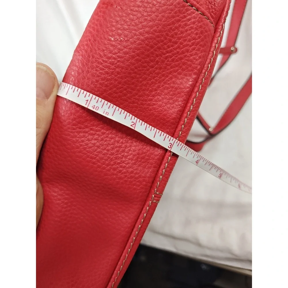 Tignanello Red Pebbled Leather Organizer Crossbody Shoulder Bag Silver Hardware